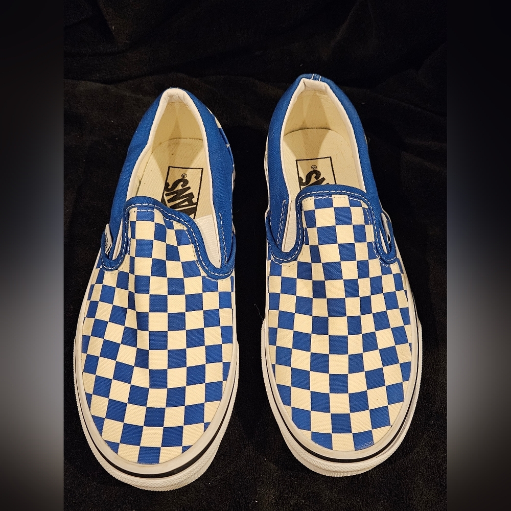 Vans Blue and White Checkered Sneakers Mens 4.0/women 5.5